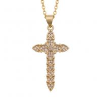 Cubic Zircon Micro Pave Brass Necklace, Cross, gold color plated & micro pave cubic zirconia & for woman Approx 19.68 Inch 