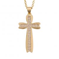 Cubic Zircon Micro Pave Brass Necklace, Cross, gold color plated & micro pave cubic zirconia & for woman Approx 19.68 Inch 