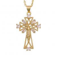 Cubic Zircon Micro Pave Brass Necklace, Crucifix Cross, gold color plated & micro pave cubic zirconia & for woman Approx 19.68 Inch 