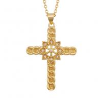 Cubic Zircon Micro Pave Brass Necklace, Cross, gold color plated & micro pave cubic zirconia & for woman Approx 19.68 Inch 