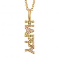 Cubic Zircon Micro Pave Brass Necklace, Alphabet Letter, gold color plated & micro pave cubic zirconia & for woman Approx 19.68 Inch 