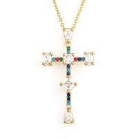 Cubic Zircon Micro Pave Brass Necklace, Cross, gold color plated, micro pave cubic zirconia & for woman Approx 19.68 Inch 