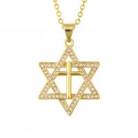 Zirkonia Mikro pflastern Messinghalsketten, Messing, Hexagram, goldfarben plattiert, verschiedene Stile für Wahl & Micro pave Zirkonia & für Frau, 20x28mm, Länge:ca. 19.68 ZollInch, verkauft von Strang