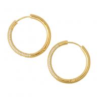 Brass Hoop Earring, gold color plated, micro pave cubic zirconia & for woman 