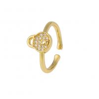 Brass Cuff Finger Ring, gold color plated & micro pave cubic zirconia & for woman 