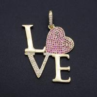 Cubic Zirconia Micro Pave Brass Pendant, gold color plated, micro pave cubic zirconia Approx 