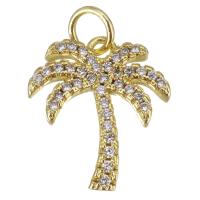 Befestigter Zirkonia Messing Anhänger, Palm Tree, Modeschmuck & Micro pave Zirkonia & für Frau, Goldfarbe, 13x15x2.5mm, Bohrung:ca. 3.5mm, verkauft von PC[