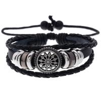 PU Leather Cord Bracelets, Zinc Alloy, with PU Leather & Wax Cord, Adjustable & fashion jewelry & Unisex, black, 17-18cm 