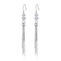 Fashion Fringe Earrings, Cupronickel, platinum color plated, micro pave cubic zirconia & for woman 90mm 