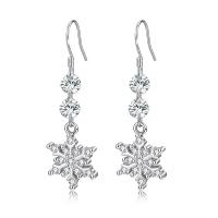 cuproníquel Pendientes con Colgantes, Copo de Nieve, chapado en color de platina, diverso tamaño para la opción & micro arcilla de zirconia cúbica & para mujer, 12.5x42mm, Vendido por Par