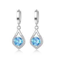 Huggie Hoop Drop Earring, Cupronickel, Teardrop, plated, micro pave cubic zirconia & for woman 