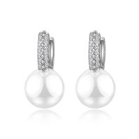 Huggie Hoop Drop Earring, Cupronickel, with Plastic Pearl, plated, micro pave cubic zirconia & for woman 