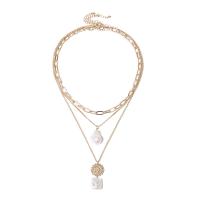 Collar Multi de la capa, aleación de zinc, con Perlas plásticas, chapado en color dorado, para mujer & multi-hilera, 40cm,46cm,50cm, Vendido por Sarta