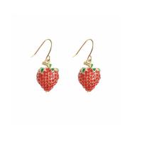 Boucle d'oreille de zinc alliage strass goutte, alliage de zinc, fraise, pour femme & avec strass, rouge Vendu par paire