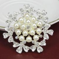 Zinc Alloy Jewelry Brooch, Snowflake, platinum color plated, for woman & with rhinestone 