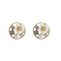 Boucle d'oreille en alliage de zinc en plastique perle, avec perle de plastique, Placage de couleur d'or, styles différents pour le choix & pour femme & avec strass & creux Vendu par paire