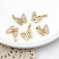 Cubic Zirconia Micro Pave Brass Pendant, Butterfly, 18K gold plated, micro pave cubic zirconia 