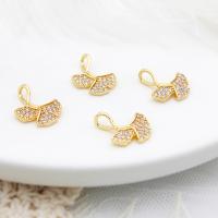 Cubic Zirconia Micro Pave Brass Pendant, Ginkgo Leaf, 18K gold plated, micro pave cubic zirconia 