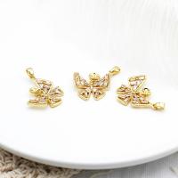 pièces de pendentif en laiton, papillon, Plaqué or 18K, pavé de micro zircon Environ 6mm, Vendu par PC