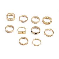 Zink-Legierung Ring Set, Zinklegierung, goldfarben plattiert, 10 Stück & für Frau & hohl, 17mm,16mm, verkauft von setzen