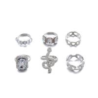 Zink-Legierung Ring Set, Zinklegierung, Platinfarbe platiniert, 6 Stück & für Frau & mit Strass, 17mm,16mm, verkauft von setzen