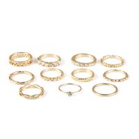 Zink-Legierung Ring Set, Zinklegierung, goldfarben plattiert, elf Stück & für Frau & mit Strass, 16mm, verkauft von setzen