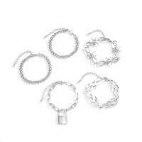 aleación de zinc Pulsera, con fundición, con 1.96 inch extender cadena, chapado en color de platina, 5 piezas & para mujer, longitud:aproximado 6.3 Inch, Vendido por Set