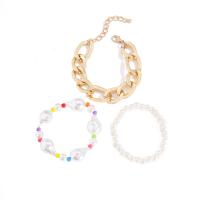 alliage de zinc Set de bracelet, avec perle de plastique, avec 1.96 inch chaînes de rallonge, Placage de couleur d'or, 3 pièces & pour femme Environ 6 pouce, Vendu par brin