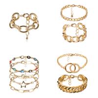 aleación de zinc Pulsera, con 1.96 inch extender cadena, chapado en color dorado, diferentes estilos para la opción & para mujer & esmalte, longitud:aproximado 6.2 Inch, Vendido por Set