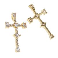 Rhinestone Brass Pendants, Cross, micro pave rhinestone, golden 