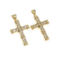 Rhinestone Brass Pendants, Cross, micro pave rhinestone, golden Approx 5mm 