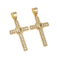 Rhinestone Brass Pendants, Cross, micro pave rhinestone, golden Approx 6mm 