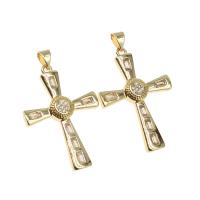 Rhinestone Brass Pendants, Cross, micro pave rhinestone, golden Approx 4mm 