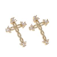 Rhinestone Brass Pendants, Cross, micro pave rhinestone, golden 