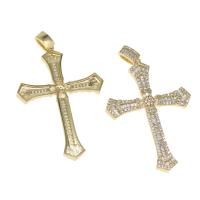 Rhinestone Brass Pendants, Cross, micro pave rhinestone, golden Approx 5mm 