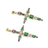 Rhinestone Brass Pendants, Cross, micro pave rhinestone, mixed colors Approx 4mm 