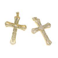 Rhinestone Brass Pendants, Cross, micro pave rhinestone, golden Approx 4mm 