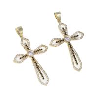 Rhinestone Brass Pendants, Cross, micro pave rhinestone, golden Approx 4mm 