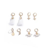 Zinc Alloy Earring Set, with Cotton Thread & Brass, gold color plated, 4 pieces & for woman, 47mm,26mm,25mm,23mm 