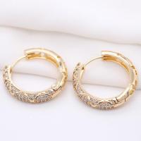 Brass Hoop Earring, Donut, gold color plated, micro pave cubic zirconia & for woman 