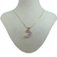 Collar de concha, metal, con Nácar Blanca, Luna, 18K chapado en oro, micro arcilla de zirconia cúbica & para mujer, 16x20mm, longitud:aproximado 17.72 Inch, Vendido por Sarta