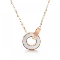 Collier de bijoux de titane, Acier titane, avec coquille blanche, Plaqué de couleur d'or rose, pour femme & avec strass Environ 16.54 pouce, Vendu par PC