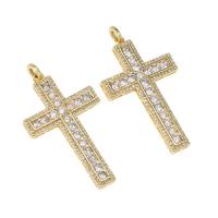 Rhinestone Brass Pendants, Cross, with cubic zirconia, golden Approx 2mm 