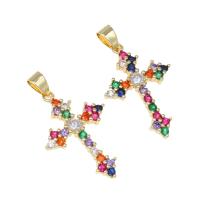 Rhinestone Brass Pendants, Cross, with cubic zirconia, multi-colored Approx 5mm 