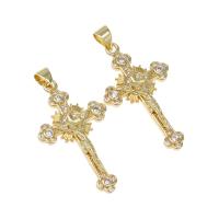 Rhinestone Brass Pendants, Cross, with cubic zirconia, golden Approx 4mm 