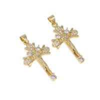 Rhinestone Brass Pendants, Cross, with cubic zirconia, golden Approx 4mm 