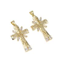 Rhinestone Brass Pendants, Cross, micro pave cubic zirconia, golden Approx 4mm 