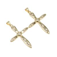 Rhinestone Brass Pendants, Cross, micro pave cubic zirconia, golden Approx 4mm 