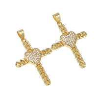 Rhinestone Brass Pendants, Cross, micro pave cubic zirconia, golden Approx 6mm 