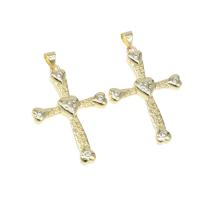 Rhinestone Brass Pendants, Cross, micro pave cubic zirconia, golden Approx 6mm 